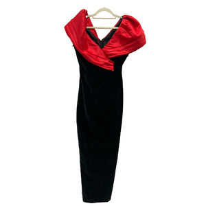 Vintage Debut Tuxedo Red Black Off Shoulder Velvet Evening Dress Sz 10 Timeless